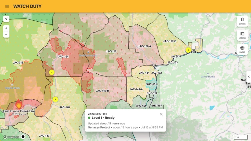 Evans Creek Fire Evacuation Map