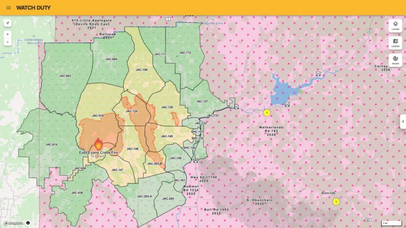 Evans Creek Fire Evacuation Map